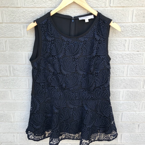 LOFT Tops - LOFT Paisley Lace Peplum Shell Top - Forever Navy